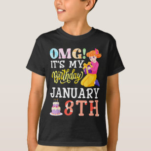 Omg Its My Birthday On January 8th Cute Girl With T-Shirt