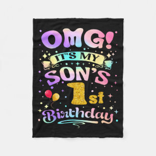 Omg Its My Sons 1st Birthday Happy 1 Years Old Fleece Blanket