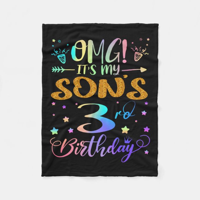 Omg Its My Sons 3rd Birthday Sweet 3 Years Old Pre Fleece Blanket (Front)