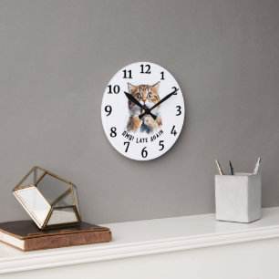 OMG! Late Again Cat Round Clock