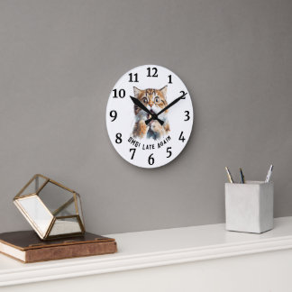 OMG! Late Again Cat Round Clock
