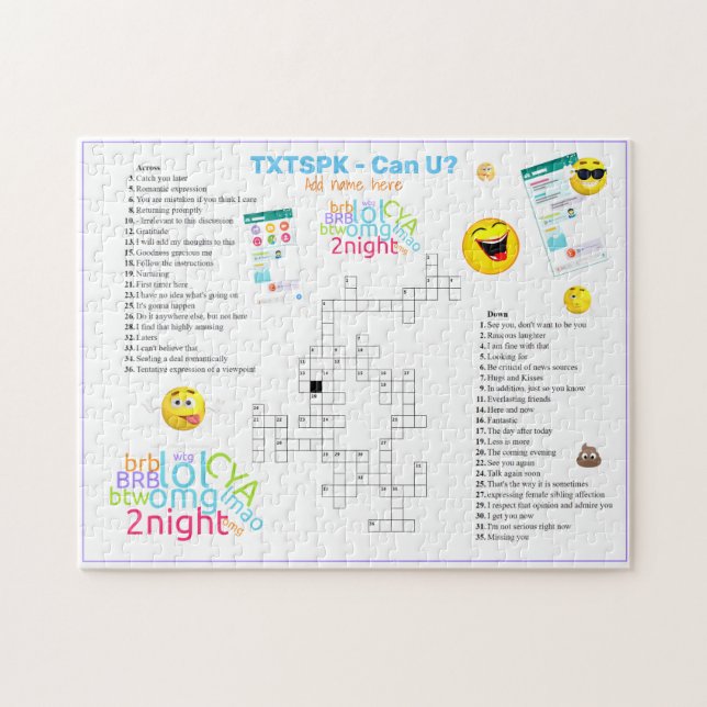 OMG TEXT SPEAK Crossword Emoji Fun Urban Slang Jigsaw Puzzle (Horizontal)