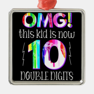 OMG! This Kid Is Now 10 Double Digits Paint Drip Metal Tree Decoration