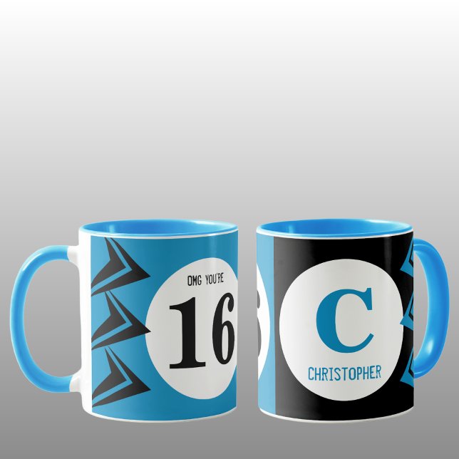OMG you're 16 monogram name blue and black Mug (Creator Uploaded)