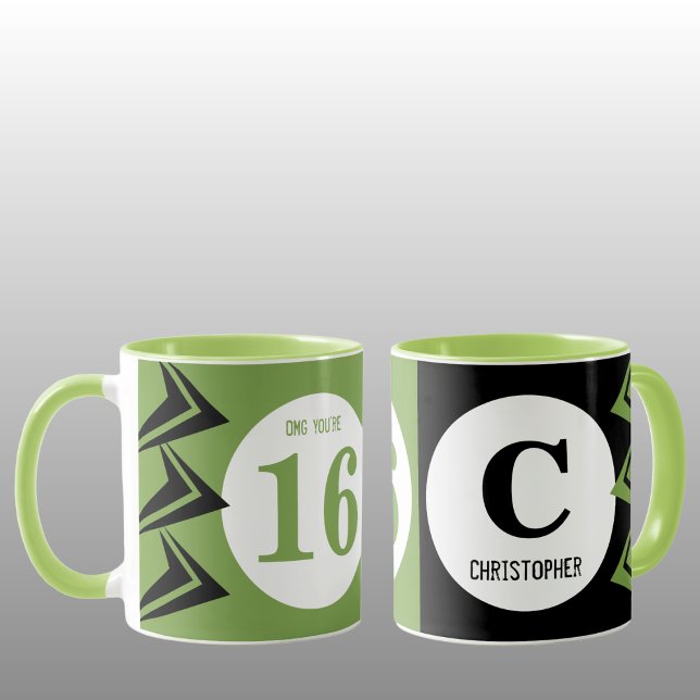 OMG you're 16 monogram name green and black Mug (Creator Uploaded)