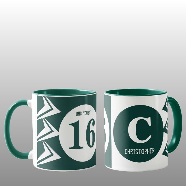 OMG you're 16 monogram name green and white Mug (Creator Uploaded)
