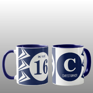 OMG you're 16 monogram name navy and white Mug