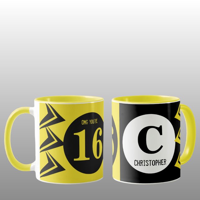 OMG you're 16 monogram name yellow and black Mug (Creator Uploaded)