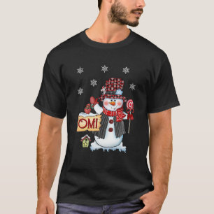 Omi Snowman Christmas Candy Cane Red Plaid Santa T-Shirt