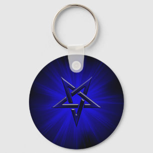 Ominous Blue Inverted Pentagram Key Ring