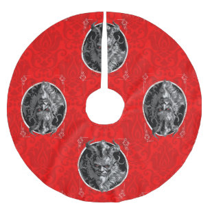 ominous christmas krampus red damask brushed polyester tree skirt