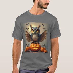 Ominous Owl with Spooky Pumpkins: Halloween Vibes  T-Shirt