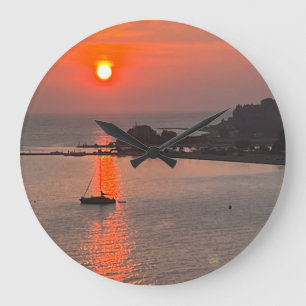Omis Croatia Sunset Orange Sky Large Clock