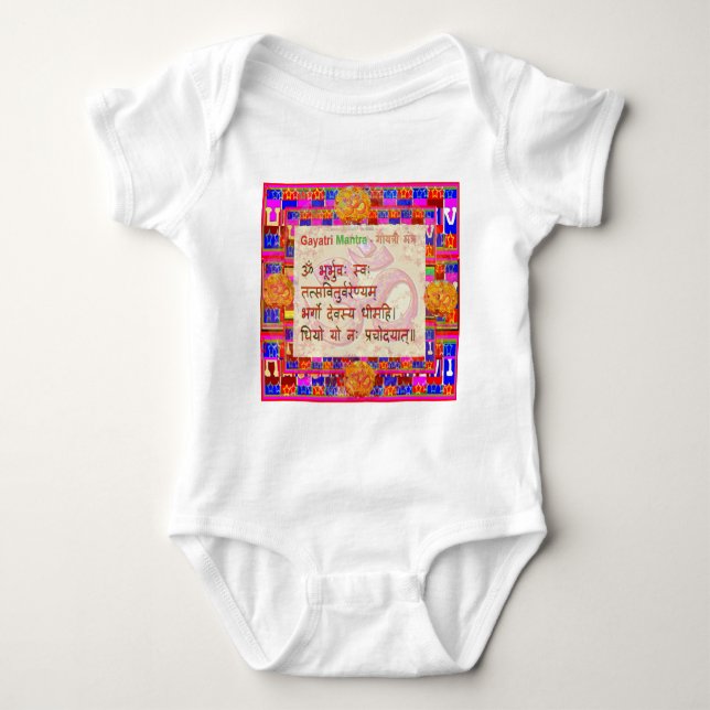 OmMantra GayatriMantra Sanskrit Script by Naveen Baby Bodysuit (Front)