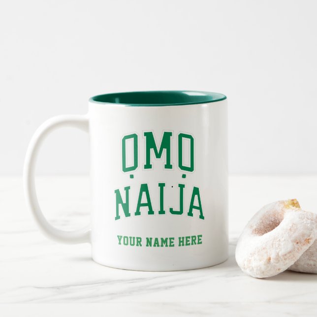Omo-Naija — Personalised Nigerian Two-Tone Coffee Mug (With Donut)