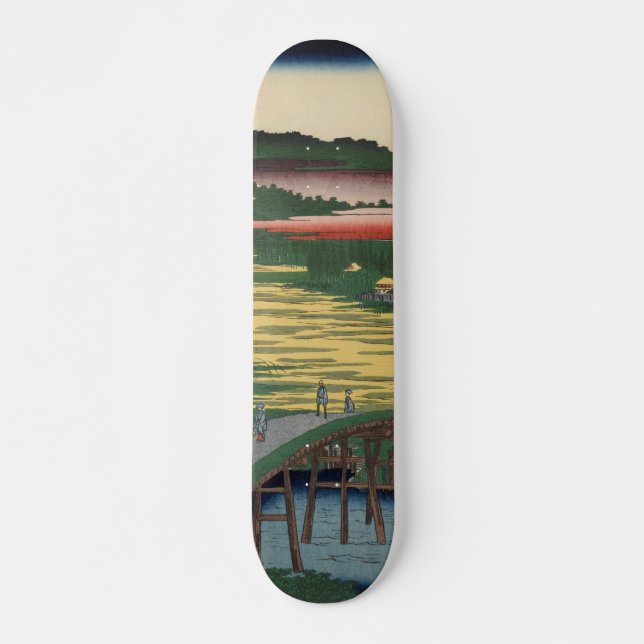 Omokage Bridge Vintage Ukiyo-e Japanese Art Skateboard (Front)