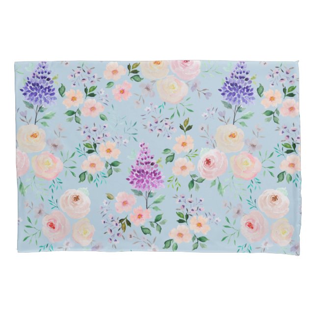Omphalodes Blue Watercolor Floral Pillowcase (Front)