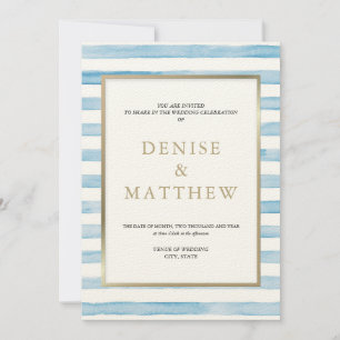 Omphalodes Blue Watercolor Stripe & Gold Lettering Invitation