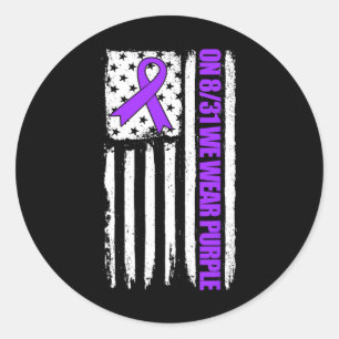 On 831 We Wear Purple Usa Flag Drug Overdose Aware Classic Round Sticker