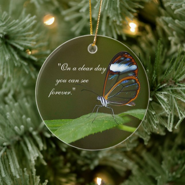 "On a Clear Day" Glasswing Butterfly Design Ceramic Tree Decoration (Tree)