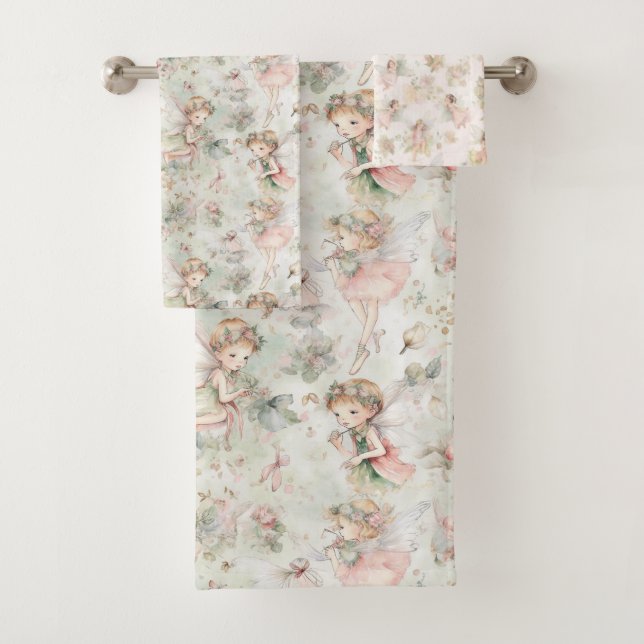 on a flower field girl butterfly in a wreath bath towel set (Insitu)