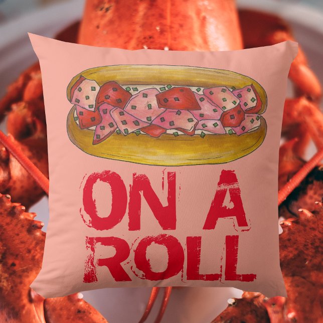 On a Roll Maine ME Lobster Roll Seafood Sandwich  Cushion (Lobster Roll Pillow)