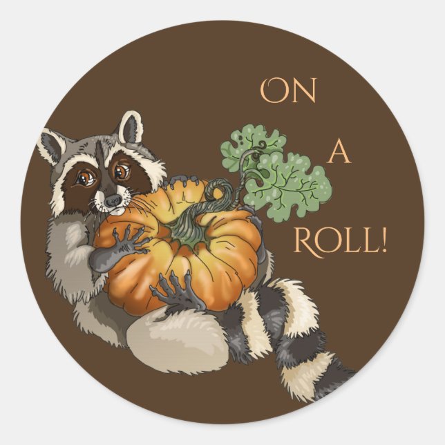 On a Roll Racoon Classic Round Sticker (Front)