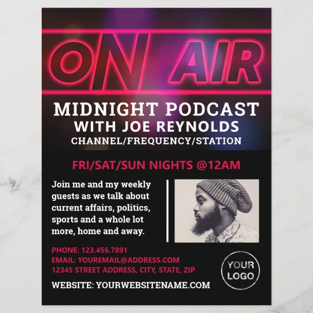 On Air Podcaster, Podcast Advertising Flyer (Front)