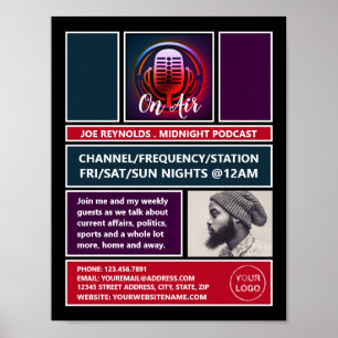 On Air Podcaster, Retro Podcast Advertising Poster