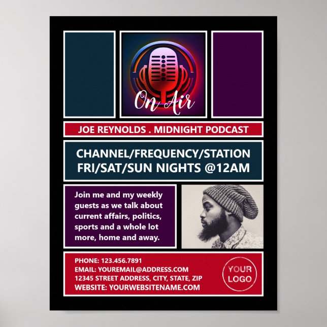 On Air Podcaster, Retro Podcast Advertising Poster (Front)