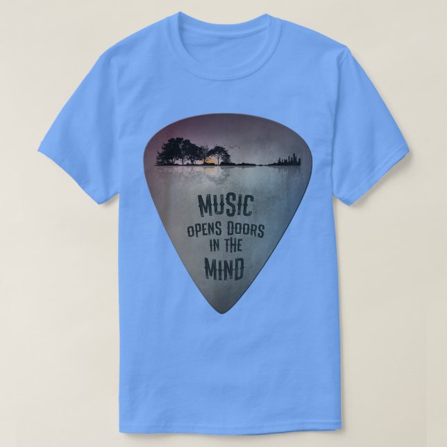 ON BACK Distressed Guitar Pick Lake Reflections Mu T-Shirt (Design Front)