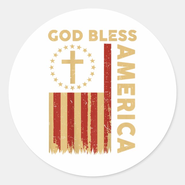 On Back God Bless America Patriotic Christian Fait Classic Round Sticker (Front)