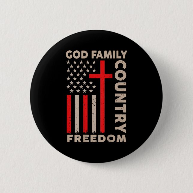 On-back God Family Country Dom Patriotic Christian 6 Cm Round Badge (Front)