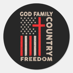 On-back God Family Country Dom Patriotic Christian Classic Round Sticker