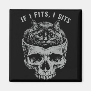 On Back If Fits Sit Black Cat Skull Meme Humour Magnet