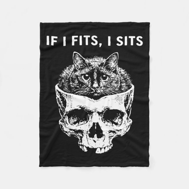 (on back) if fits sits black cat skull gothic dark fleece blanket (Front)