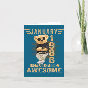 (on Back) January 40th Birthday Men Women 1986 Ted Card