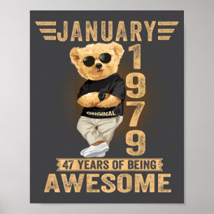 (on Back) January 47th Birthday Men Women 1979 Ted Poster