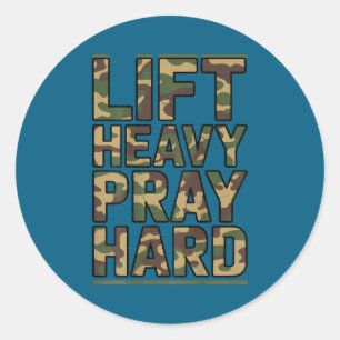 On-back Lift Heavy Pray Hard Workout Christian Wei Classic Round Sticker