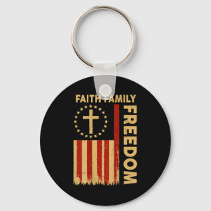On-back Patriotic Christian Faith Family Dom God C Key Ring