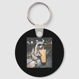 (on back) racoon drinking iced coffee funny anima key ring