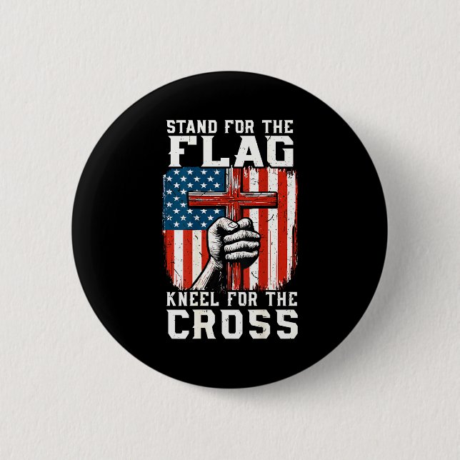 On-back Stand For Flag Kneel Cross Patriotic Chris 6 Cm Round Badge (Front)