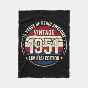 On Back Vintage 75 Birthday Decorations Men 75yr Fleece Blanket