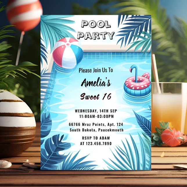 On Boy Fun Teen Adult Pool Party Sweet 16 Birthday Invitation (Creator Uploaded)