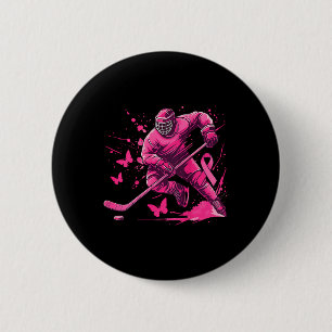(on Ck) Ice Hockey Breast Cancer Awareness Player 6 Cm Round Badge