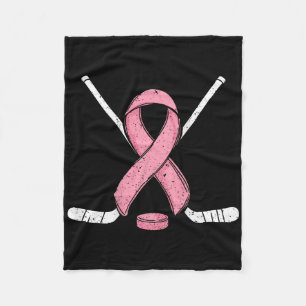 (on Ck) Ice Hockey Breast Cancer Month Pink Ribbon Fleece Blanket