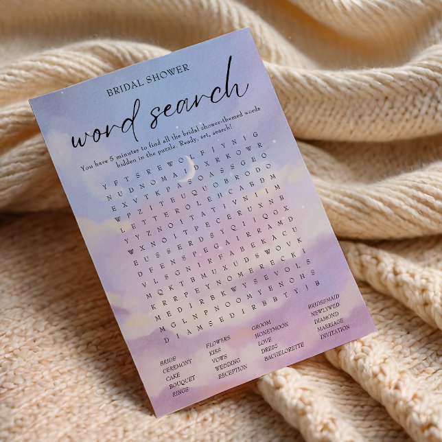 On Cloud 9 Bridal Shower Word Search Game Card (Creator Uploaded)