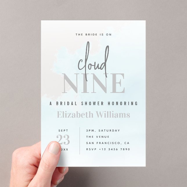 On Cloud 9 Elegant Bridal Shower  Acrylic Invitations (Insitu (Handheld))