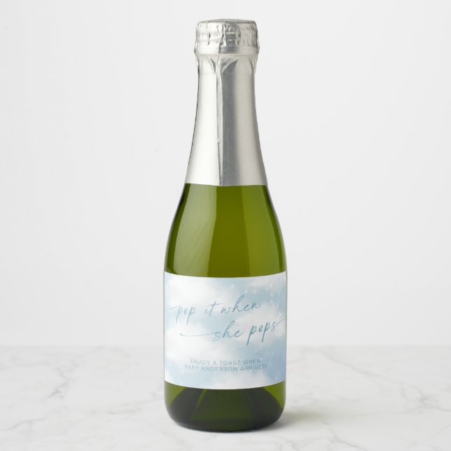 On Cloud 9 Pop It When She Pops Baby Shower Sparkling Wine Label (Front)