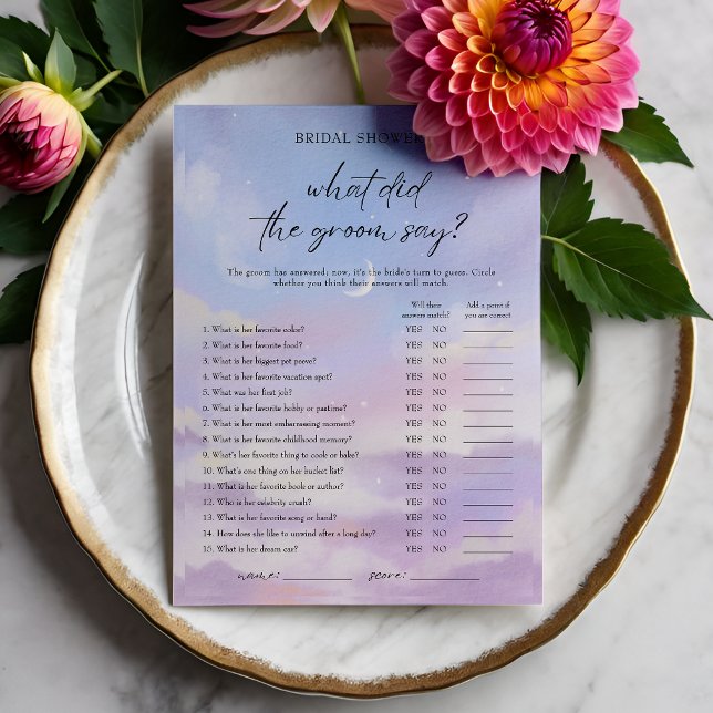 On Cloud 9 What did the Groom Say Game Card (Creator Uploaded)